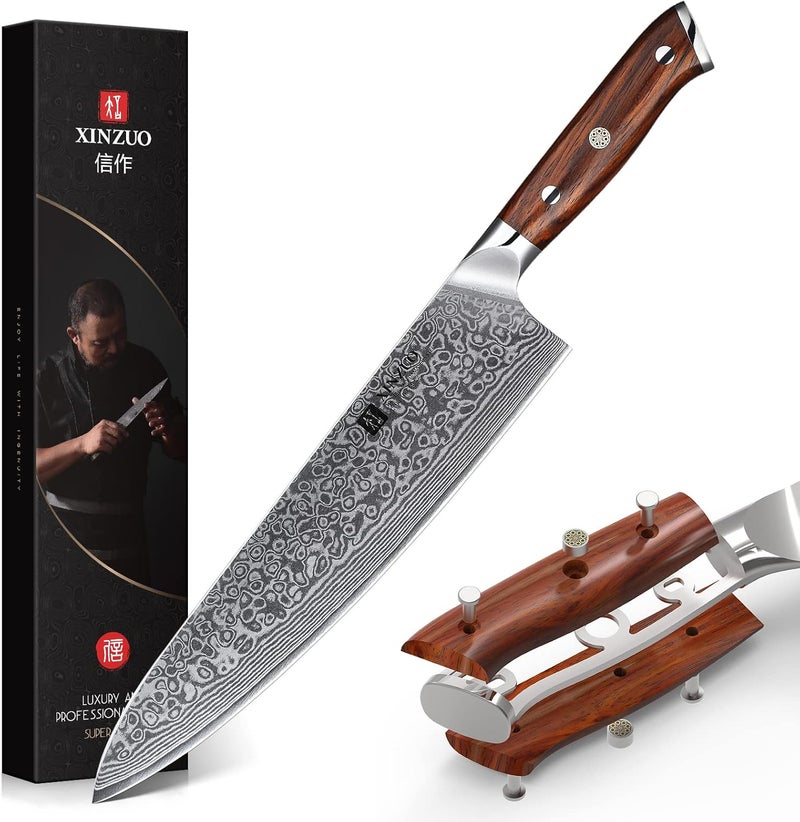 XINZUO 10 Inch Damascus Chef Knife Kitchen Knife Sharp Gyuto Knife Stainless Steel Fashion Professional Chef's Knife with Rosewood Handle - Image 1